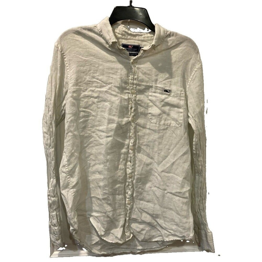 Men's Vineyard Vines Tucker Shirt Classic Fit L/S Linen White Size Medium
